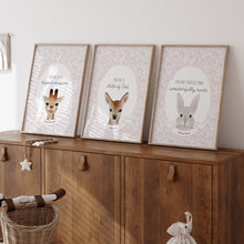 Load image into Gallery viewer, Watercolor pink baby animal bible verse set of 3 art print 07-16301