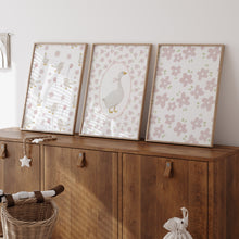 Load image into Gallery viewer, Watercolor Pink Silly goose set of 3 art prints 07-27604