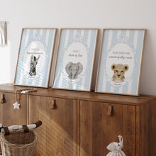 Load image into Gallery viewer, Watercolor blue baby animal bible verse set of 3 art print 07-16302