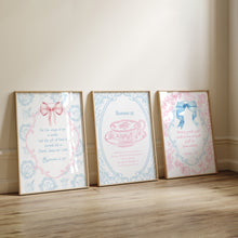 Load image into Gallery viewer, set of 3 pink blue coquette bible verse wall art prints