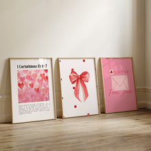 Load image into Gallery viewer, Aesthetic red Valentines coquette bible verse set of 3 girly art prints 3