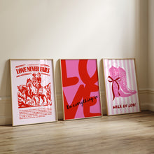 Load image into Gallery viewer, set of 3 Pink red valentines cowgirl bible verse art prints