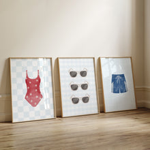 Load image into Gallery viewer, Watercolor summer swimsuit sunglasses painting set of 3 art print 07-33702