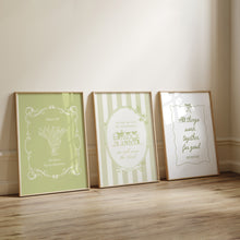 Load image into Gallery viewer, set of 3 sage green girly bible verse wall art prints
