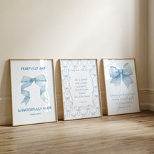 Load image into Gallery viewer, set of 3 Blue girly bible verse wall art prints