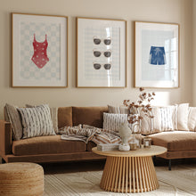 Load image into Gallery viewer, Watercolor summer swimsuit sunglasses painting set of 3 art print 07-33702