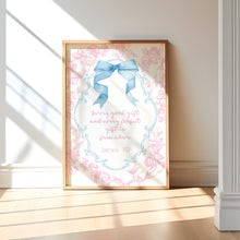 Load image into Gallery viewer, set of 3 pink blue coquette bible verse wall art prints