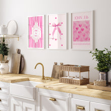 Load image into Gallery viewer, Aesthetic pink Valentines coquette bible verse set of 3 girly art prints