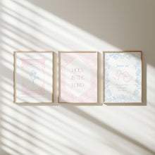 Load image into Gallery viewer, Light blue and pink coquette Girly bible verse wall art prints