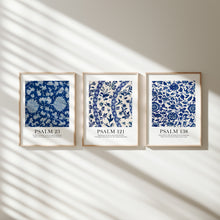 Load image into Gallery viewer, set of 3 blue chinoiserie pattern bible verse art prints