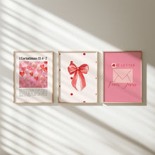 Load image into Gallery viewer, Aesthetic red Valentines coquette bible verse set of 3 girly art prints 3