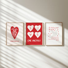 Load image into Gallery viewer, Aesthetic red Valentines coquette bible verse set of 3 girly art prints 2