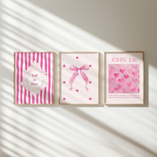Load image into Gallery viewer, Aesthetic pink Valentines coquette bible verse set of 3 girly art prints