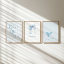 Load image into Gallery viewer, set of 3 Blue coquette girly bible verse art prints