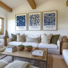 Load image into Gallery viewer, set of 3 blue chinoiserie pattern bible verse art prints