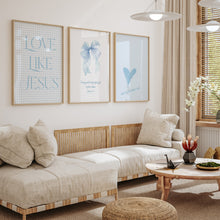 Load image into Gallery viewer, set of 3 Blue coquette girly bible verse art prints