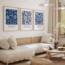 Load image into Gallery viewer, set of 3 blue chinoiserie pattern bible verse art prints