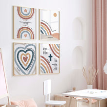 Load image into Gallery viewer, Watercolor boho nursery Christian kids bible verse set of 4 art prints 07-189