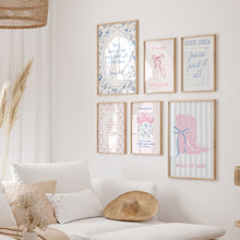 Load image into Gallery viewer, Aesthetic Pink blue trendy girly room decor set of 6 wall art prints