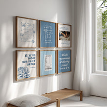 Load image into Gallery viewer, Modern Blue aesthetic set of 6 Christian kitchen wall art prints