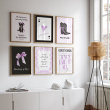 Load image into Gallery viewer, Aesthetic Black Purple trendy teen girly room set of 6 wall art prints