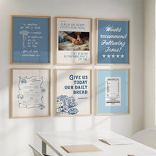 Load image into Gallery viewer, Modern Blue aesthetic set of 6 Christian kitchen wall art prints