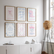 Load image into Gallery viewer, Aesthetic Pink blue trendy girly room decor set of 6 wall art prints
