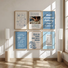 Load image into Gallery viewer, Modern Blue aesthetic set of 6 Christian kitchen wall art prints