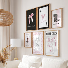 Load image into Gallery viewer, Aesthetic Black Pink trendy teen girly room set of 6 wall art prints