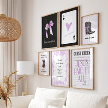 Load image into Gallery viewer, Aesthetic Black Purple trendy teen girly room set of 6 wall art prints
