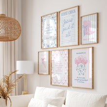 Load image into Gallery viewer, Aesthetic Pink blue trendy girly room decor set of 6 wall art prints