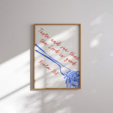 Load image into Gallery viewer, Modern Blue Red Christian Kitchen Bible verse Gallery wall art prints