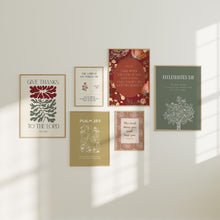 Load image into Gallery viewer, Aesthetic red green fall thanks giving Christian bible verse art print