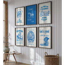Load image into Gallery viewer, Set of 6 Blue Western Cowgirl Christian wall art prints