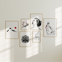 Load image into Gallery viewer, Korean traditional style line drawing set of 6 art print 12-65