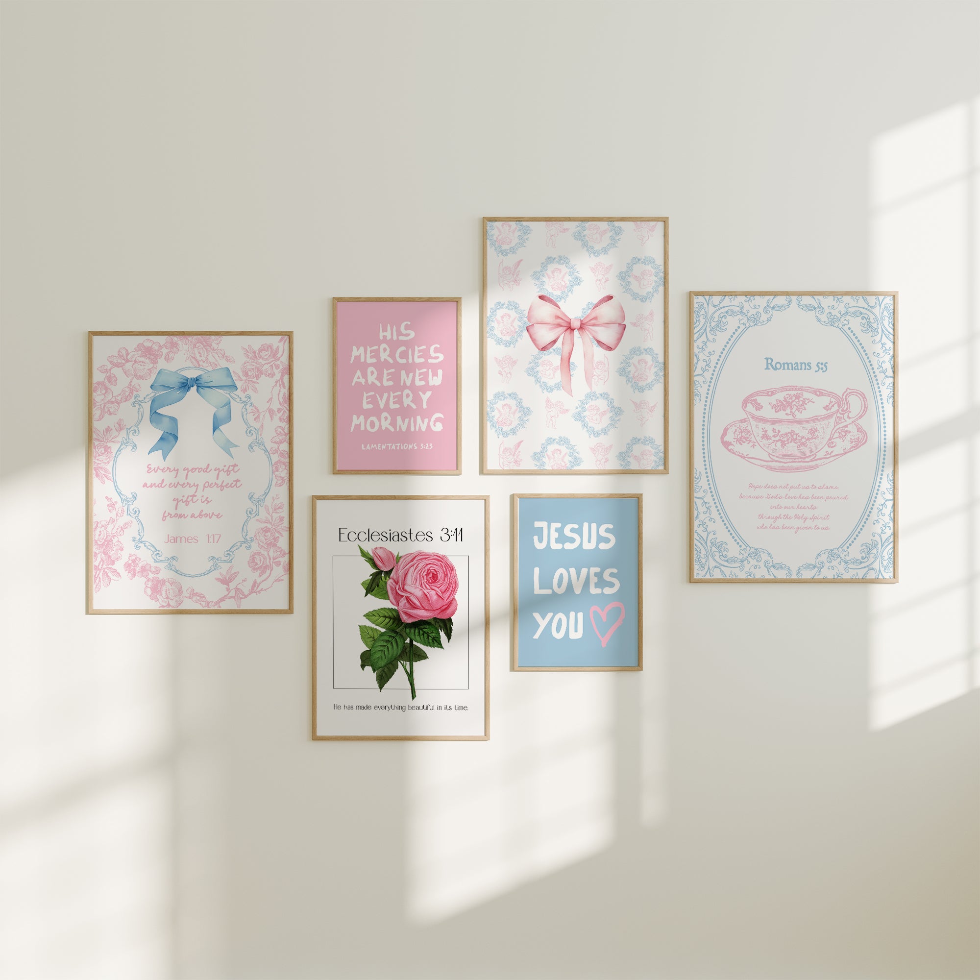Blue pink girly aesthetic Christian bible verse wall art print ...