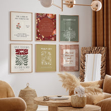 Load image into Gallery viewer, Aesthetic red green set of 6 fall thanks giving Christian bible verse art prints