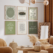 Load image into Gallery viewer, Sage green Christian Bible verse Gallery wall art prints