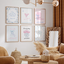 Load image into Gallery viewer, Aesthetic pink blue trendy girly room set of 6 wall art prints