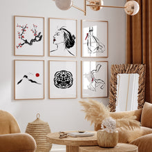 Load image into Gallery viewer, Korean traditional style line drawing set of 6 art print 12-65