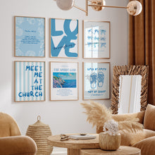 Load image into Gallery viewer, Blue set of 6 Summer beach house Christian wall art prints