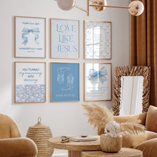 Load image into Gallery viewer, Blue girly set of 6 aesthetic Christian bible verse wall art prints