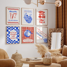 Load image into Gallery viewer, Modern Blue Red Christian Kitchen Bible verse Gallery wall art prints