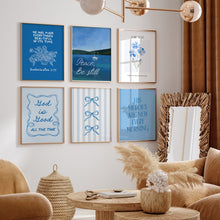 Load image into Gallery viewer, Blue beach house decor, Christian bible verse set of 6 wall art prints