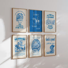 Load image into Gallery viewer, Set of 6 Blue Western Cowgirl Christian wall art prints
