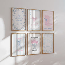 Load image into Gallery viewer, Aesthetic pink blue trendy girly room set of 6 wall art prints