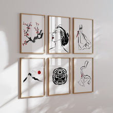 Load image into Gallery viewer, Korean traditional style line drawing set of 6 art print 12-65