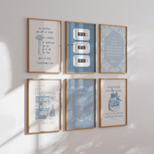 Load image into Gallery viewer, Blue aesthetic set of 6 Christian kitchen wall art prints