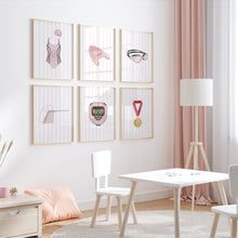 Load image into Gallery viewer, Watercolor pink swimming set of 6 art print 07-33601