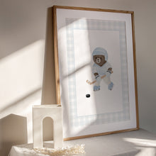 Load image into Gallery viewer, set of 6 Blue gingham sports teddy bear wall art prints 07-340